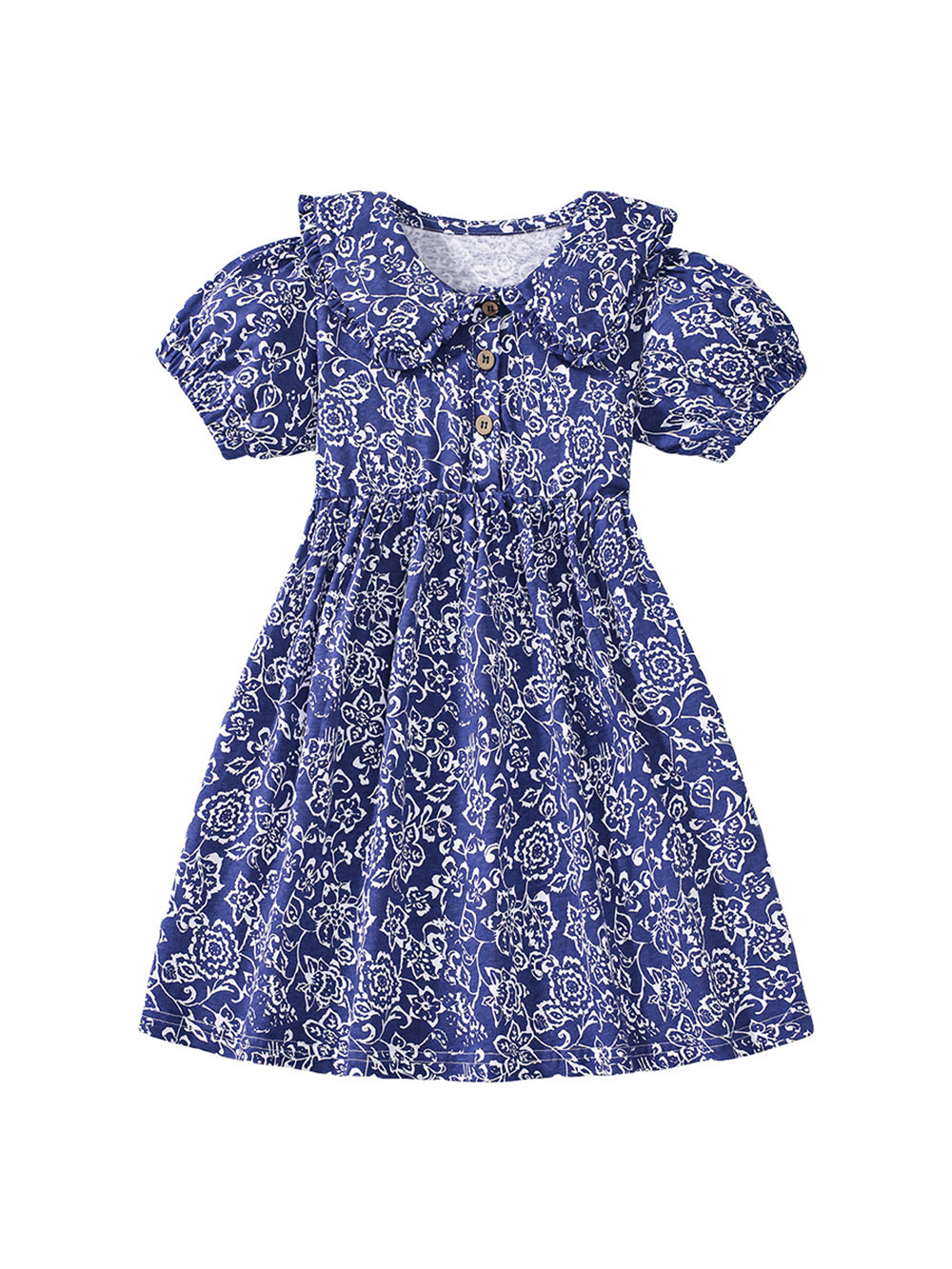 Girls Peter Pan Collar Puff Sleeve Fit and Flare Dress