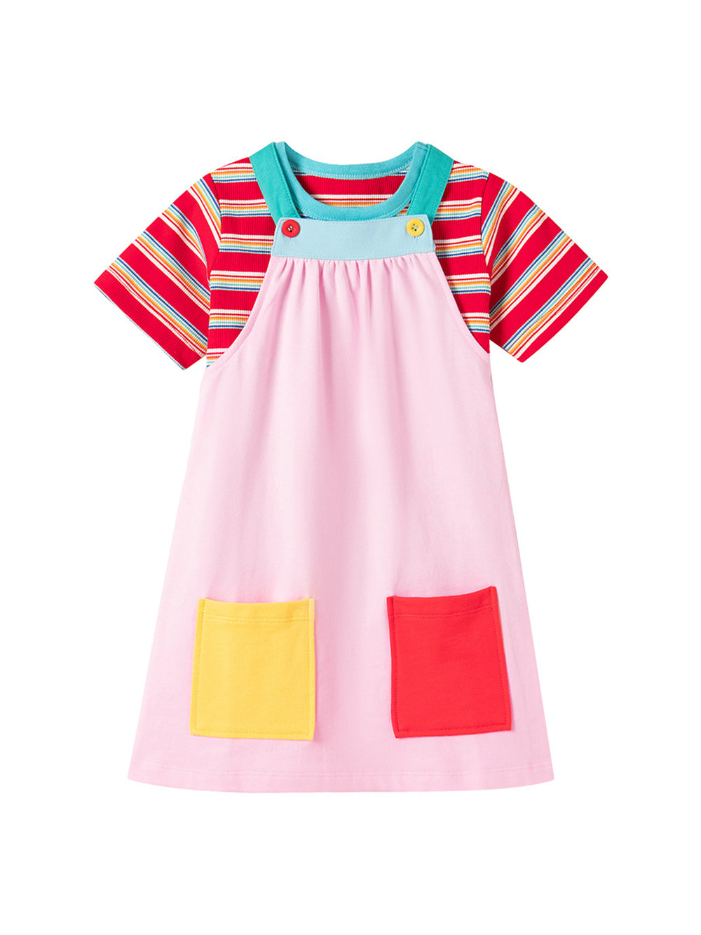 Girls Cotton Pinafore Dress With Tshirt