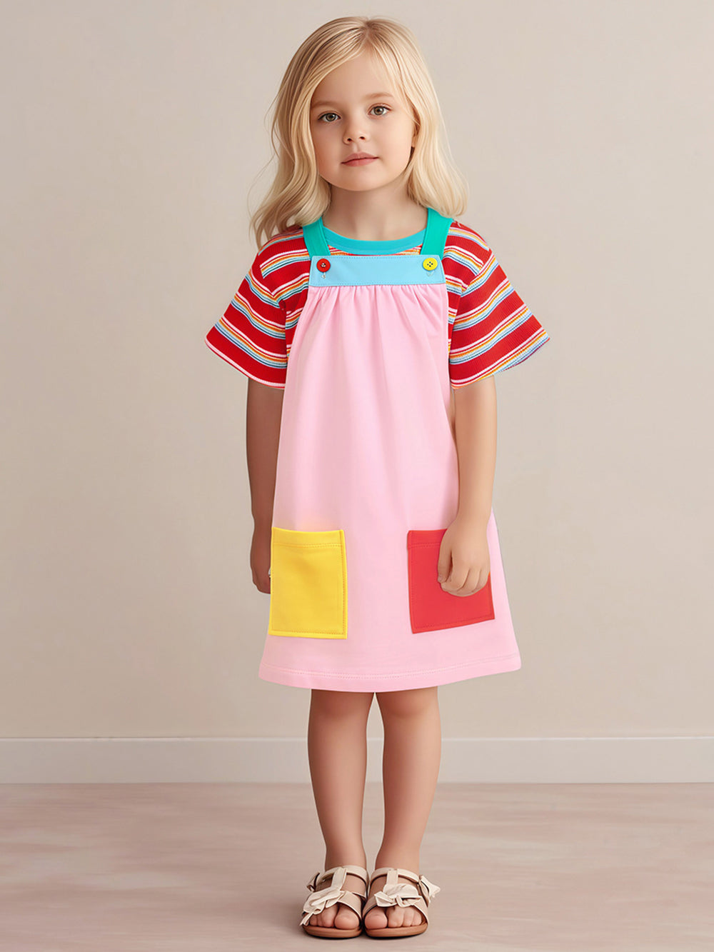 Girls Cotton Pinafore Dress With Tshirt