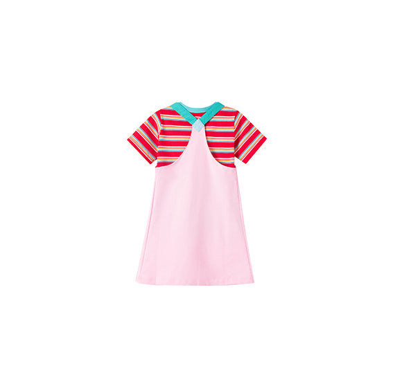 Girls Cotton Pinafore Dress With Tshirt
