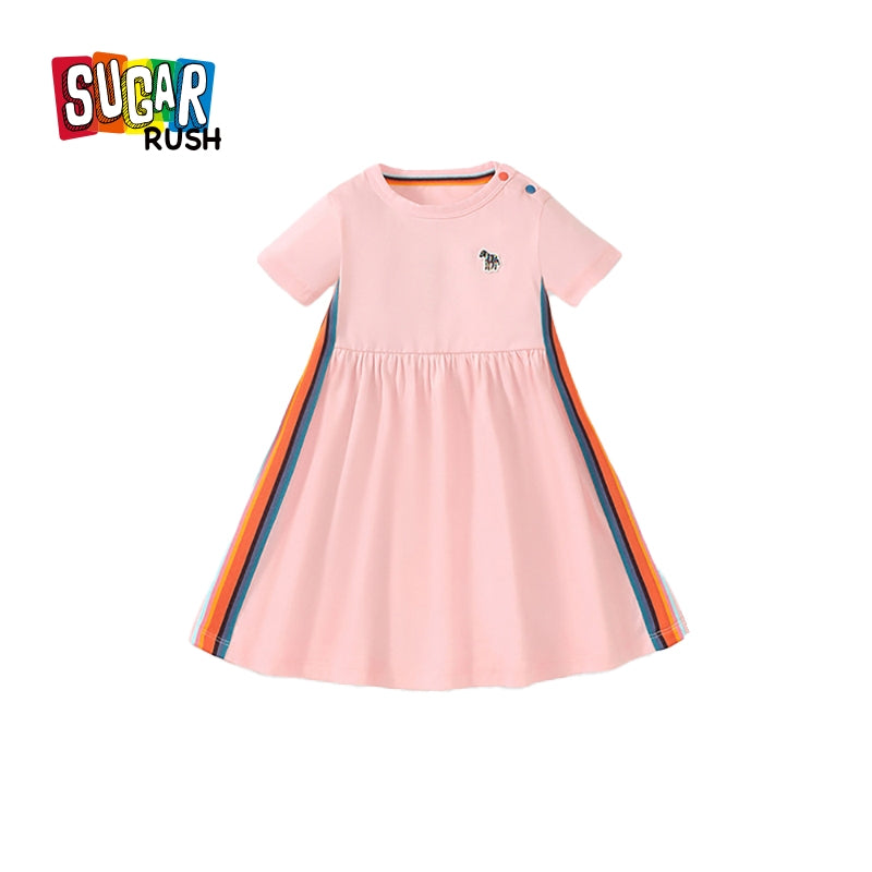 Girls Colourblocked Cotton A-Line Dress