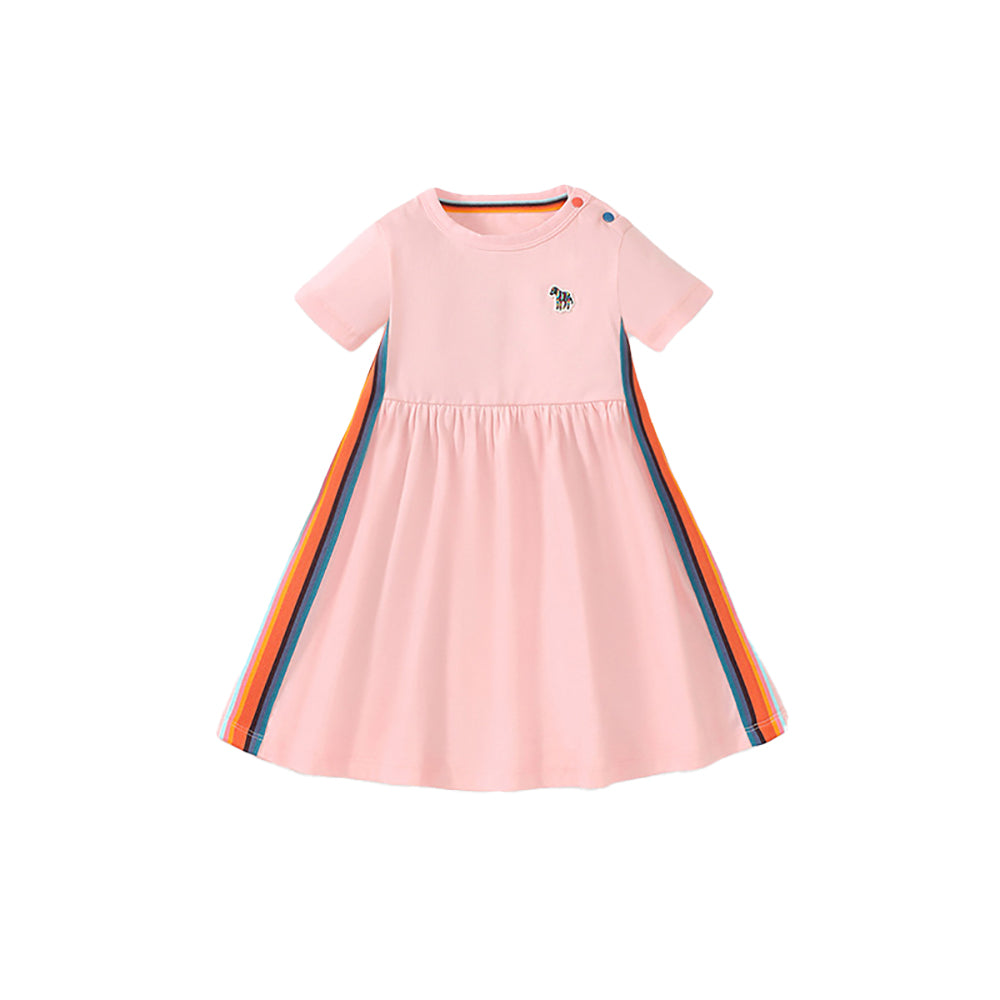 Girls Colourblocked Cotton A-Line Dress