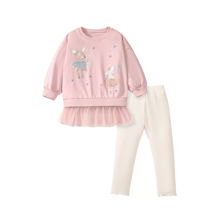 Girls Printed Pure Cotton Top with Leggings