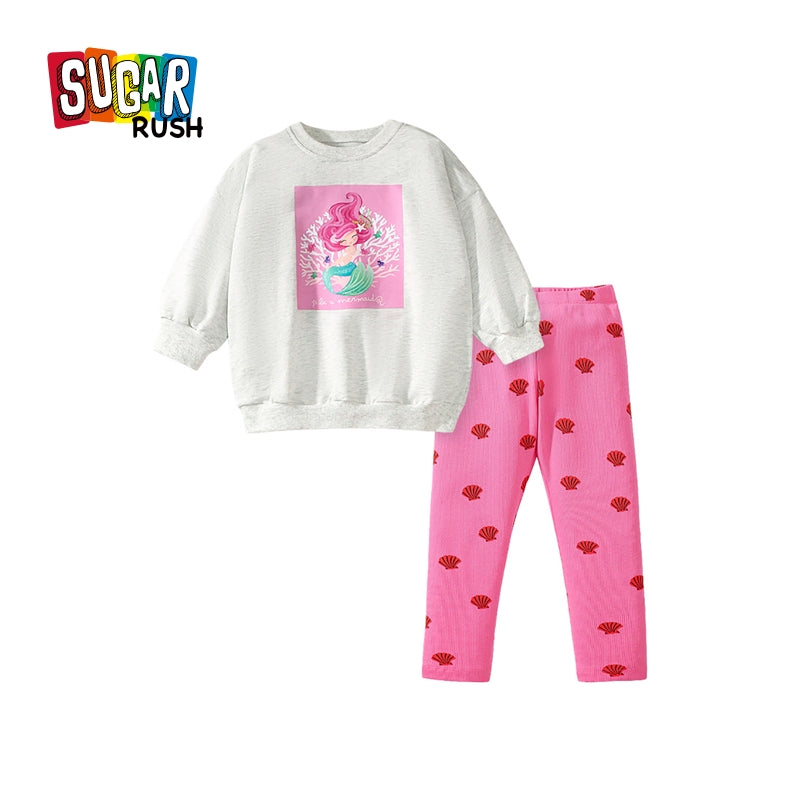 Girls Printed Pure Cotton Top With Leggings