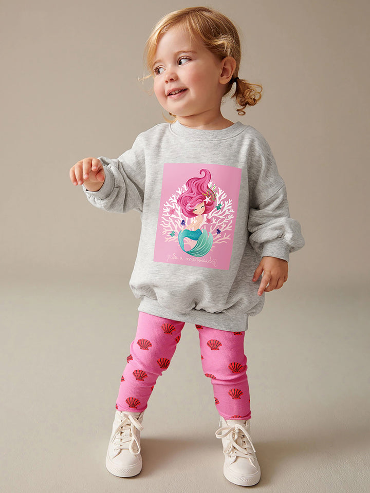 Girls Printed Pure Cotton Top With Leggings