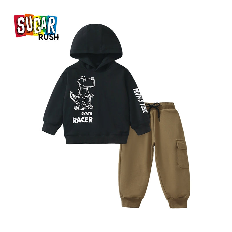 Boys Typography Printed Hooded Pure Cotton Sweatshirt with Pyjama