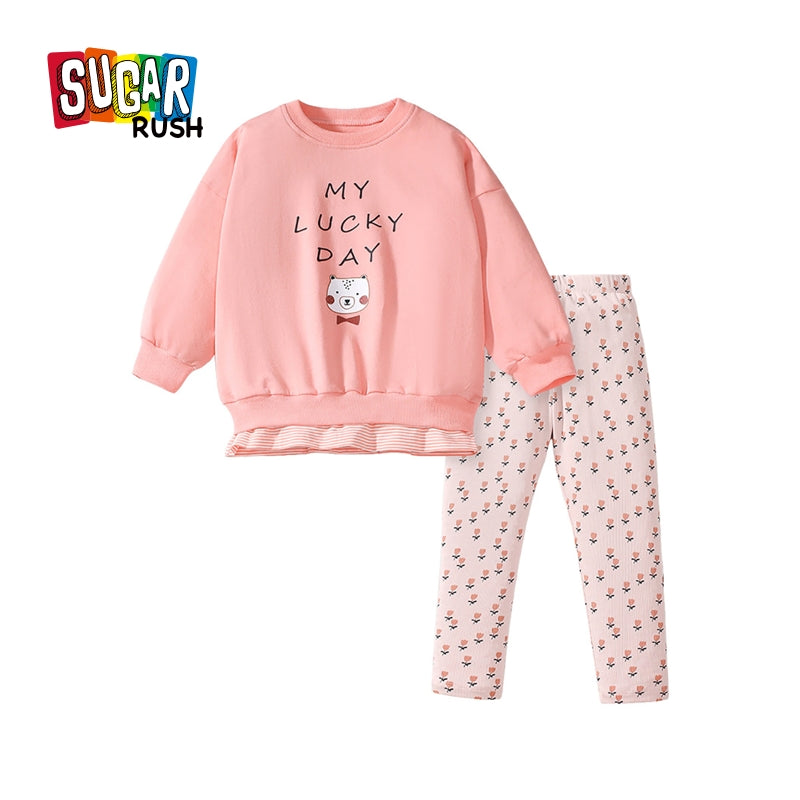Girls Printed Pure Cotton Top With Leggings