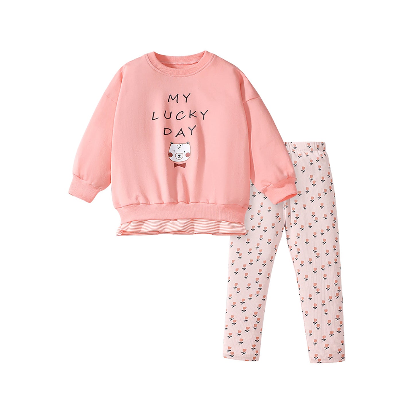 Girls Printed Pure Cotton Top With Leggings
