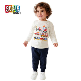 Boys Printed Round Neck Long Sleeves Pure Cotton T-Shirt With Jogger