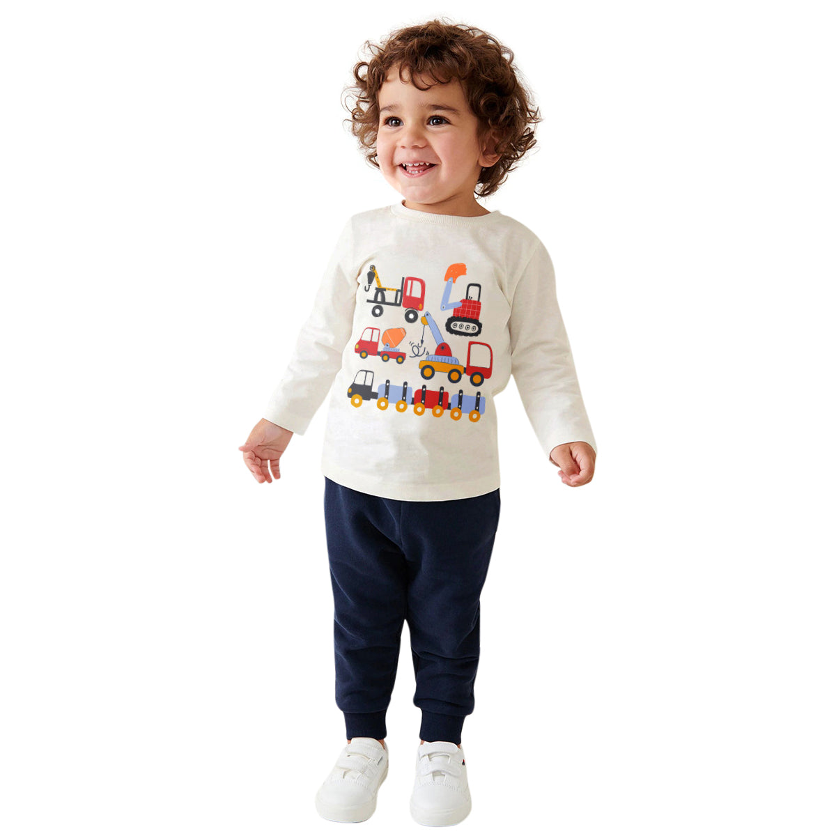 Boys Printed Round Neck Long Sleeves Pure Cotton T-Shirt With Jogger