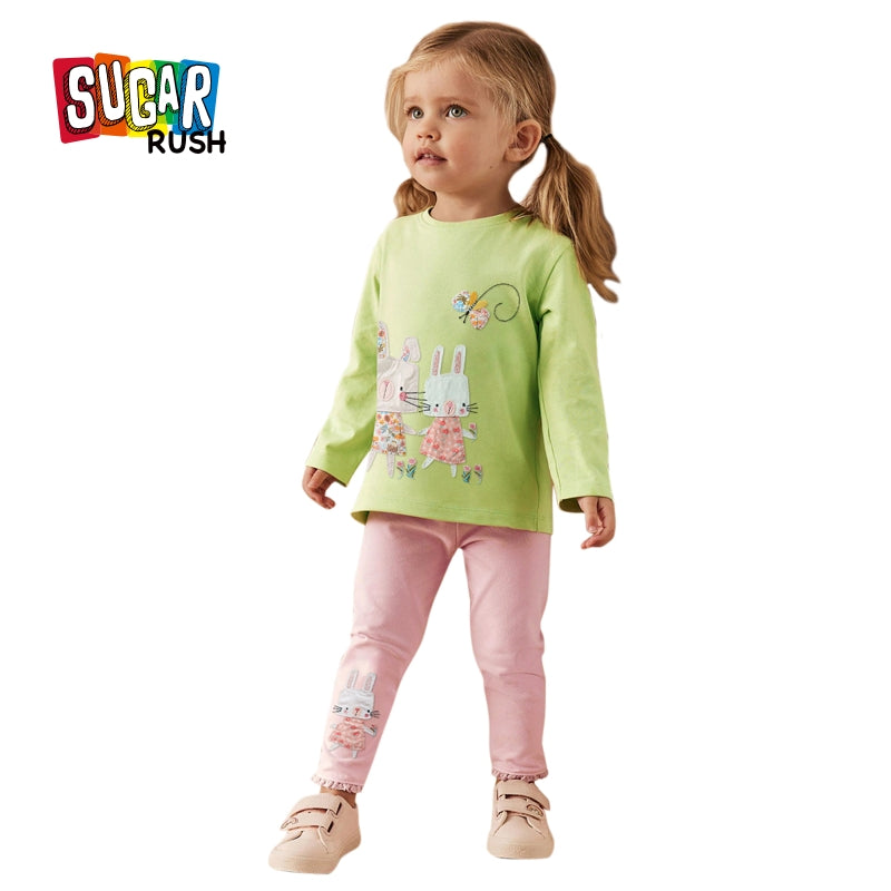 Girls Printed Round Neck Long Sleeves Pure Cotton T-Shirt & Leggings