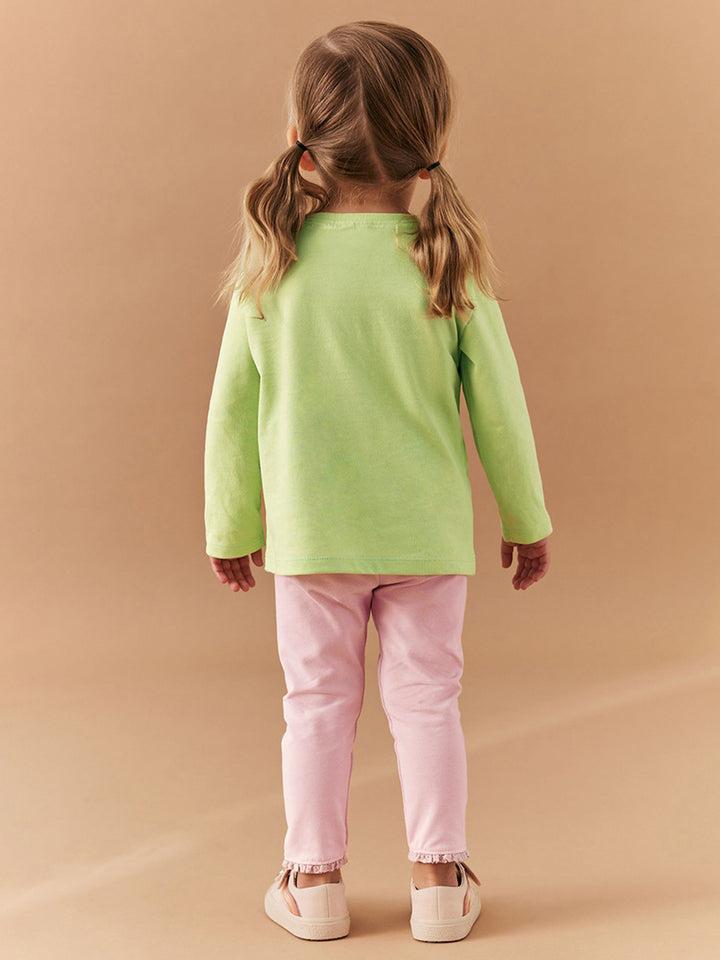 Girls Printed Round Neck Long Sleeves Pure Cotton T-Shirt & Leggings