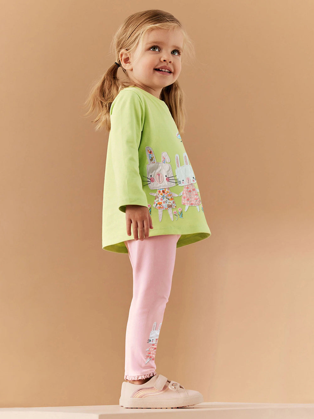 Girls Printed Round Neck Long Sleeves Pure Cotton T-Shirt & Leggings