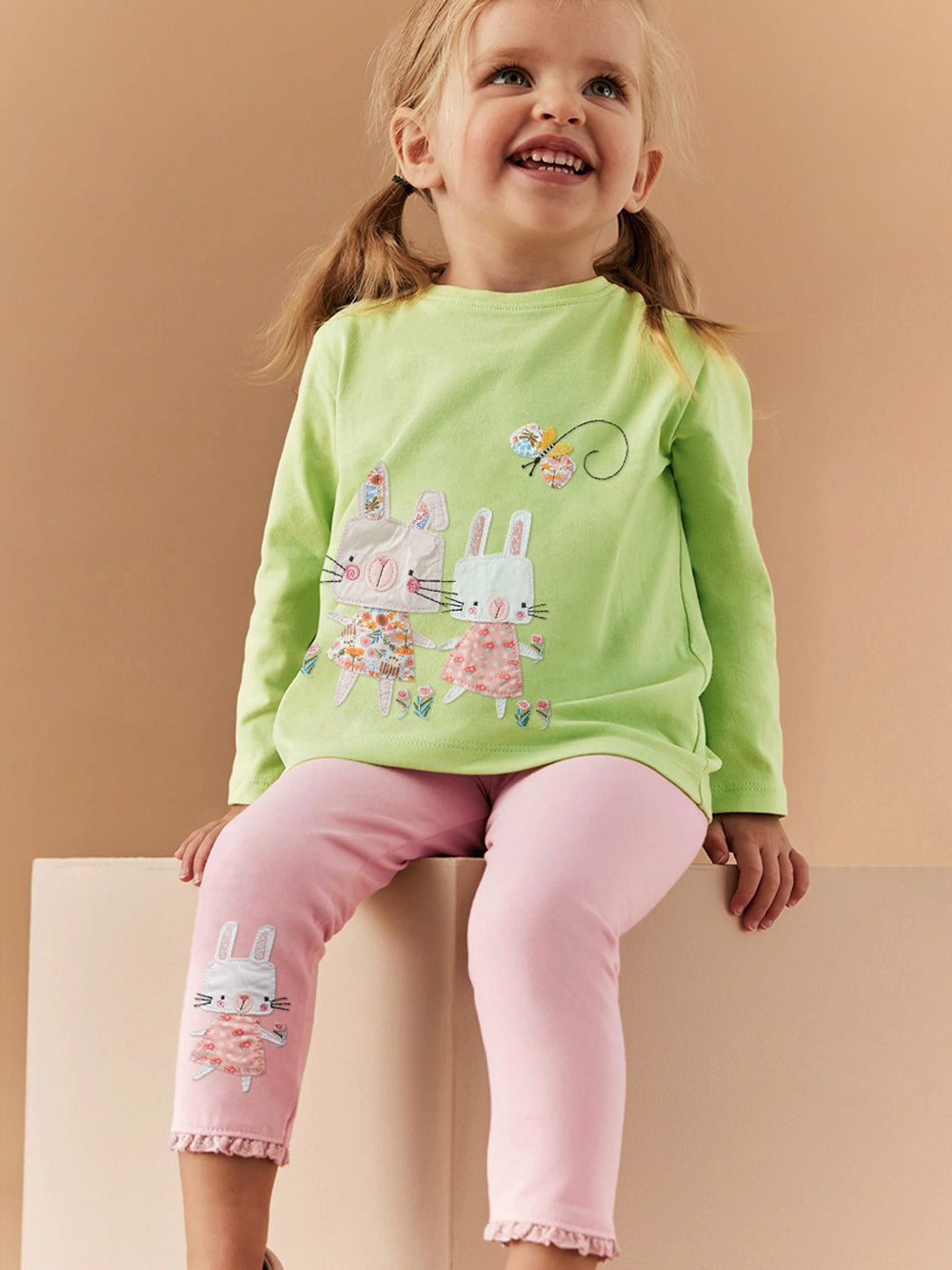 Girls Printed Round Neck Long Sleeves Pure Cotton T-Shirt & Leggings