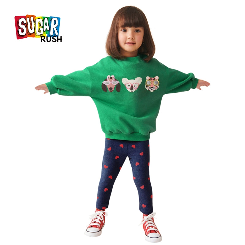 Girls Printed Three-Quarter Sleeves Pure Cotton Sweatshirt & Leggings