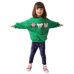 Girls Printed Three-Quarter Sleeves Pure Cotton Sweatshirt & Leggings