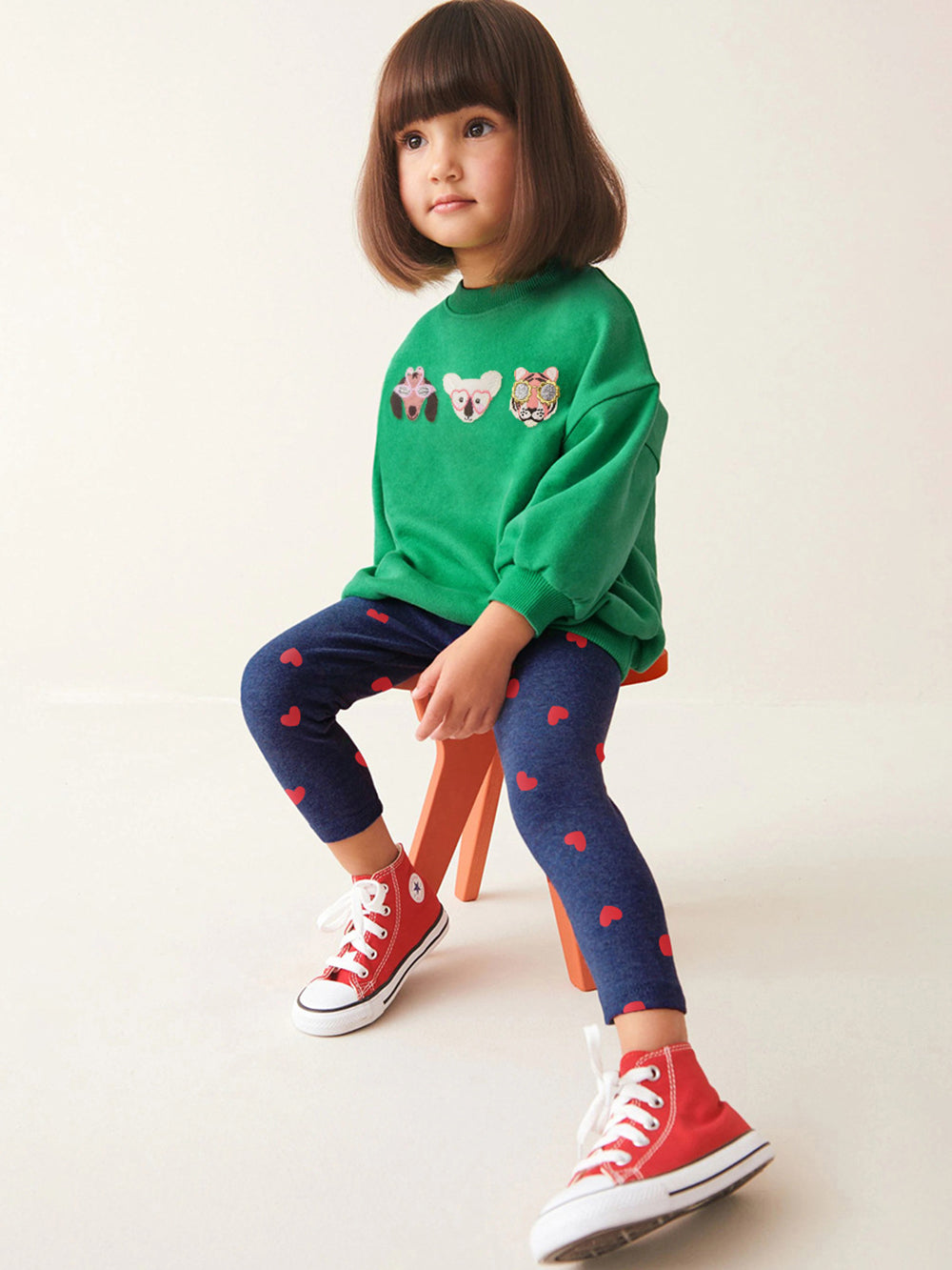 Girls Printed Three-Quarter Sleeves Pure Cotton Sweatshirt & Leggings
