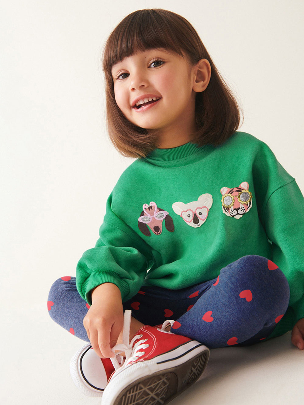 Girls Printed Three-Quarter Sleeves Pure Cotton Sweatshirt & Leggings