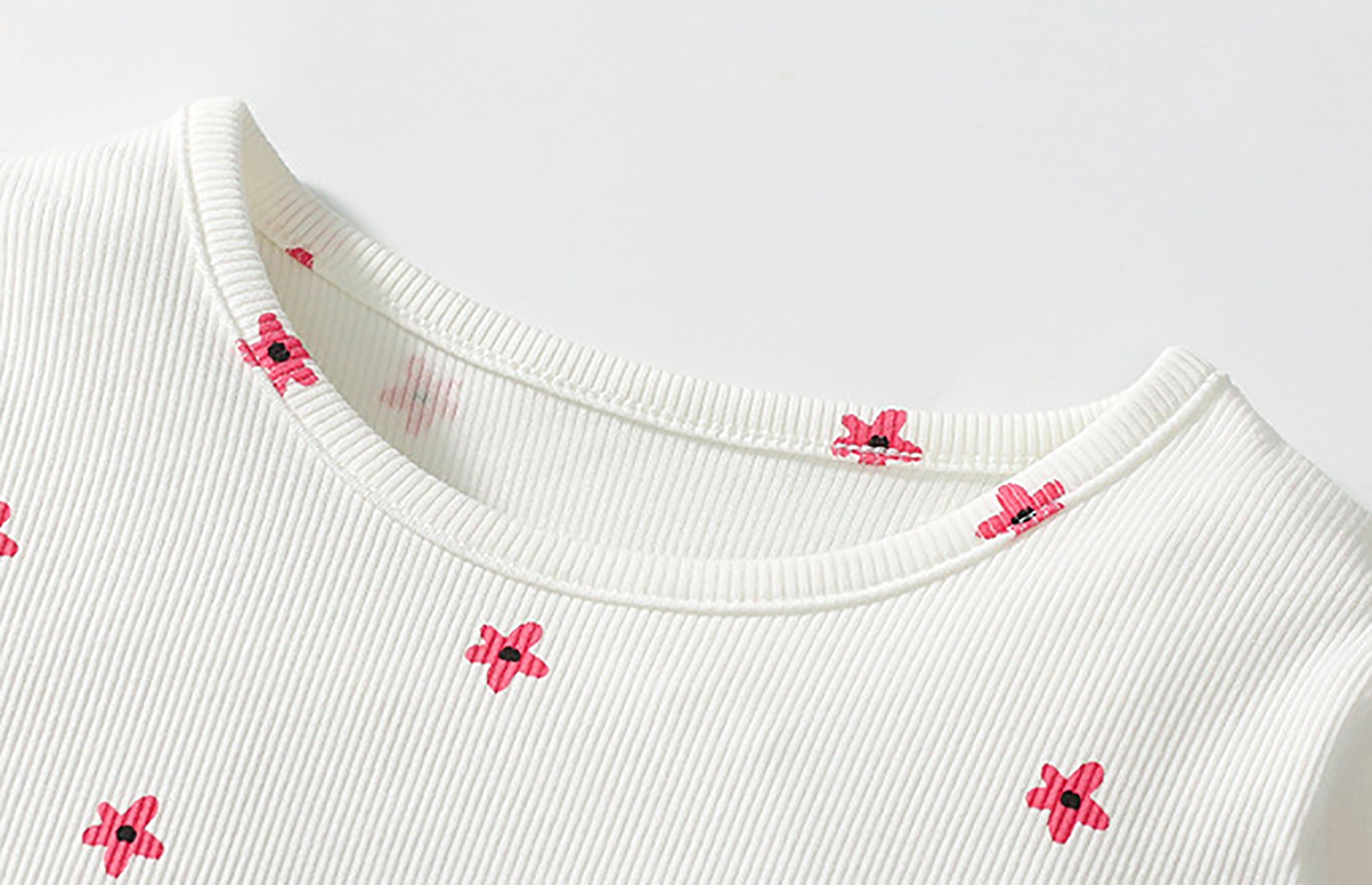 Girls White & Pink Printed Pure Cotton Top with Trousers