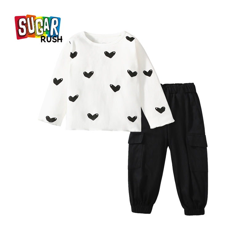 Girls Printed Round Neck Pure Cotton T-Shirt with Joggers