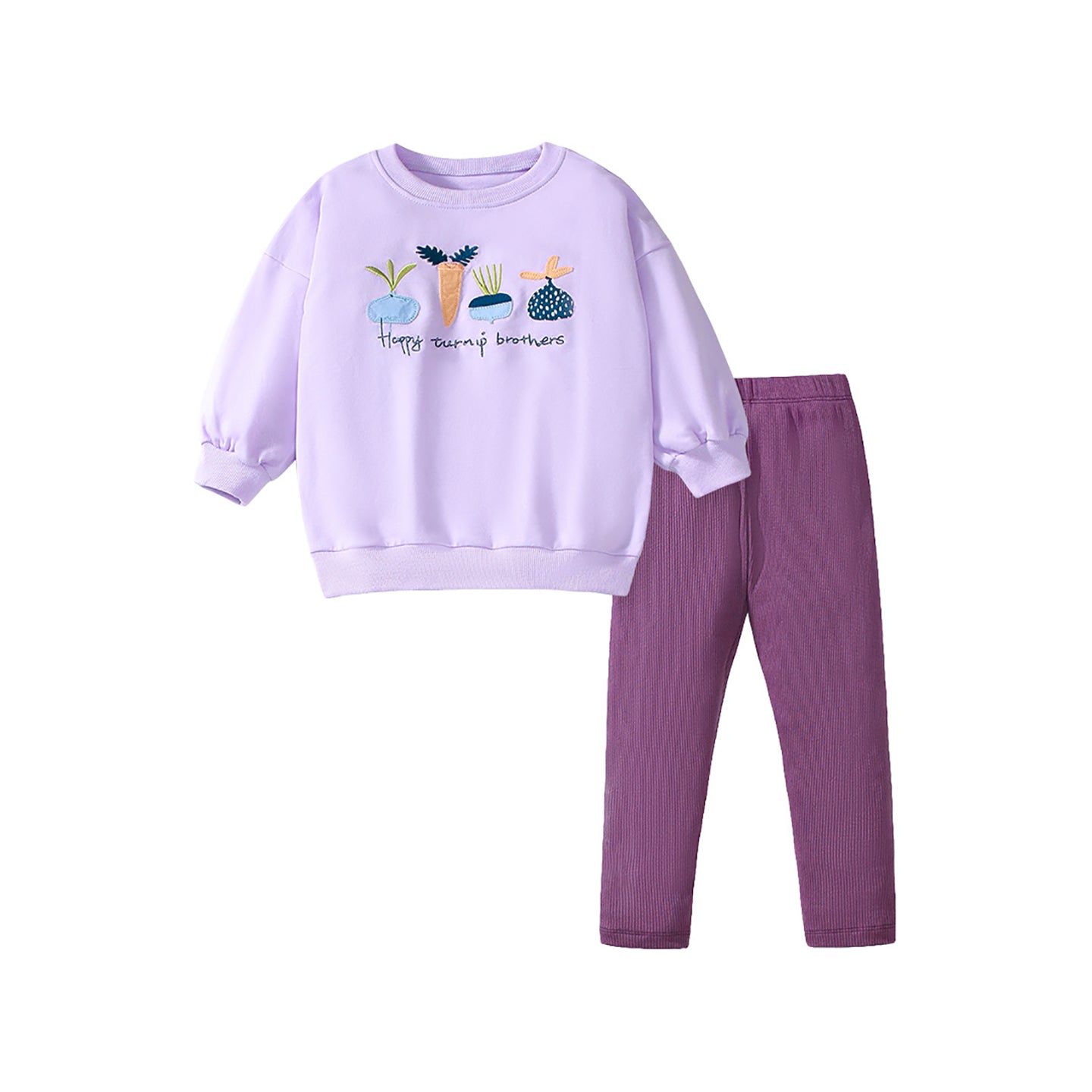 Girls Purple & Blue Printed Pure Cotton Top with Leggings