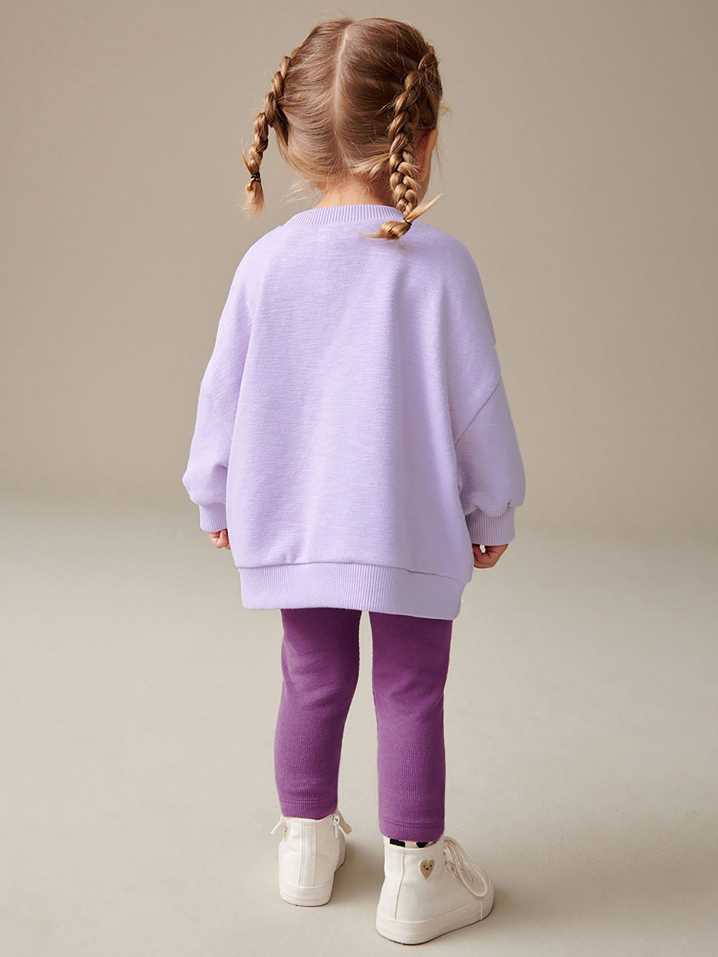 Girls Purple & Blue Printed Pure Cotton Top with Leggings