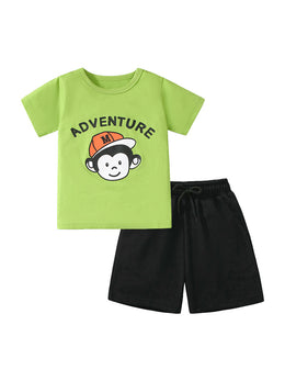 Boys Printed Round Neck T-shirt With Pyjamas