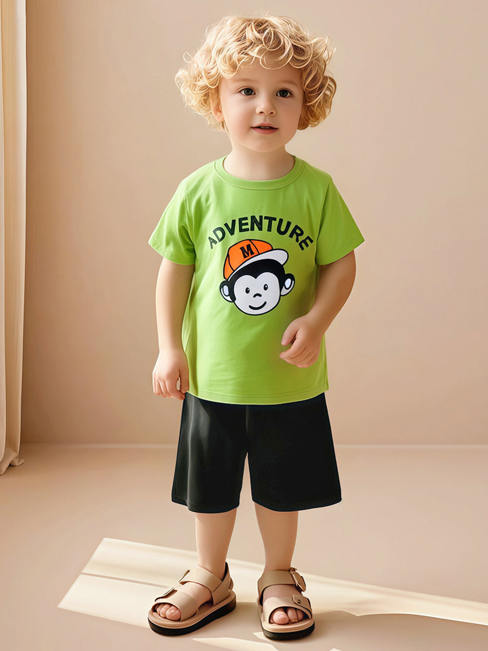 Boys Printed Round Neck T-shirt With Pyjamas