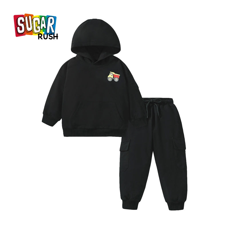 Boys Printed Hooded Long Sleeves Pure Cotton Sweatshirt With Joggers