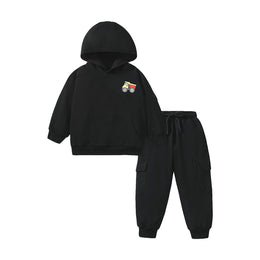 Boys Printed Hooded Long Sleeves Pure Cotton Sweatshirt With Joggers