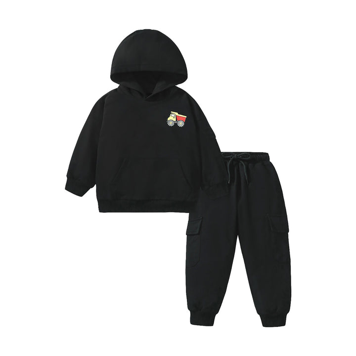 Boys Printed Hooded Long Sleeves Pure Cotton Sweatshirt With Joggers