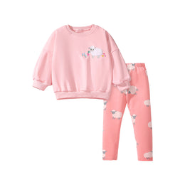 Girls Printed Round Neck Long Sleeves Pure Cotton T-Shirt & Leggings