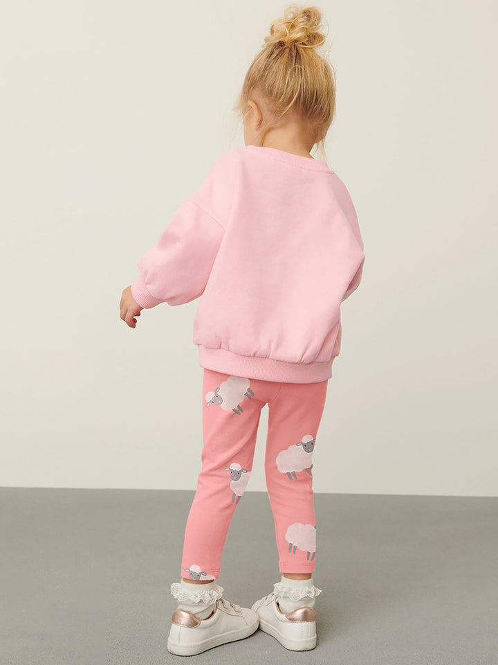 Girls Printed Round Neck Long Sleeves Pure Cotton T-Shirt & Leggings