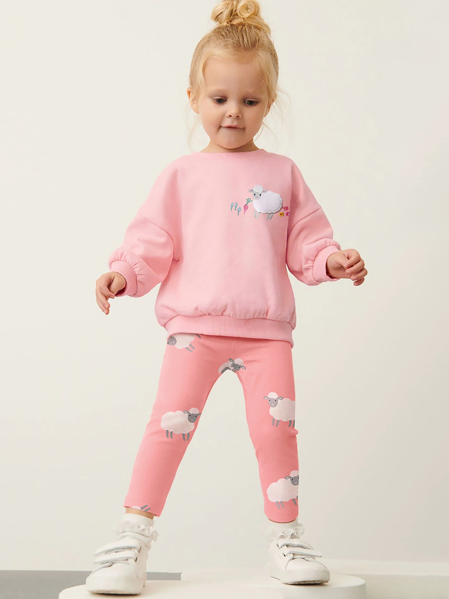 Girls Printed Round Neck Long Sleeves Pure Cotton T-Shirt & Leggings
