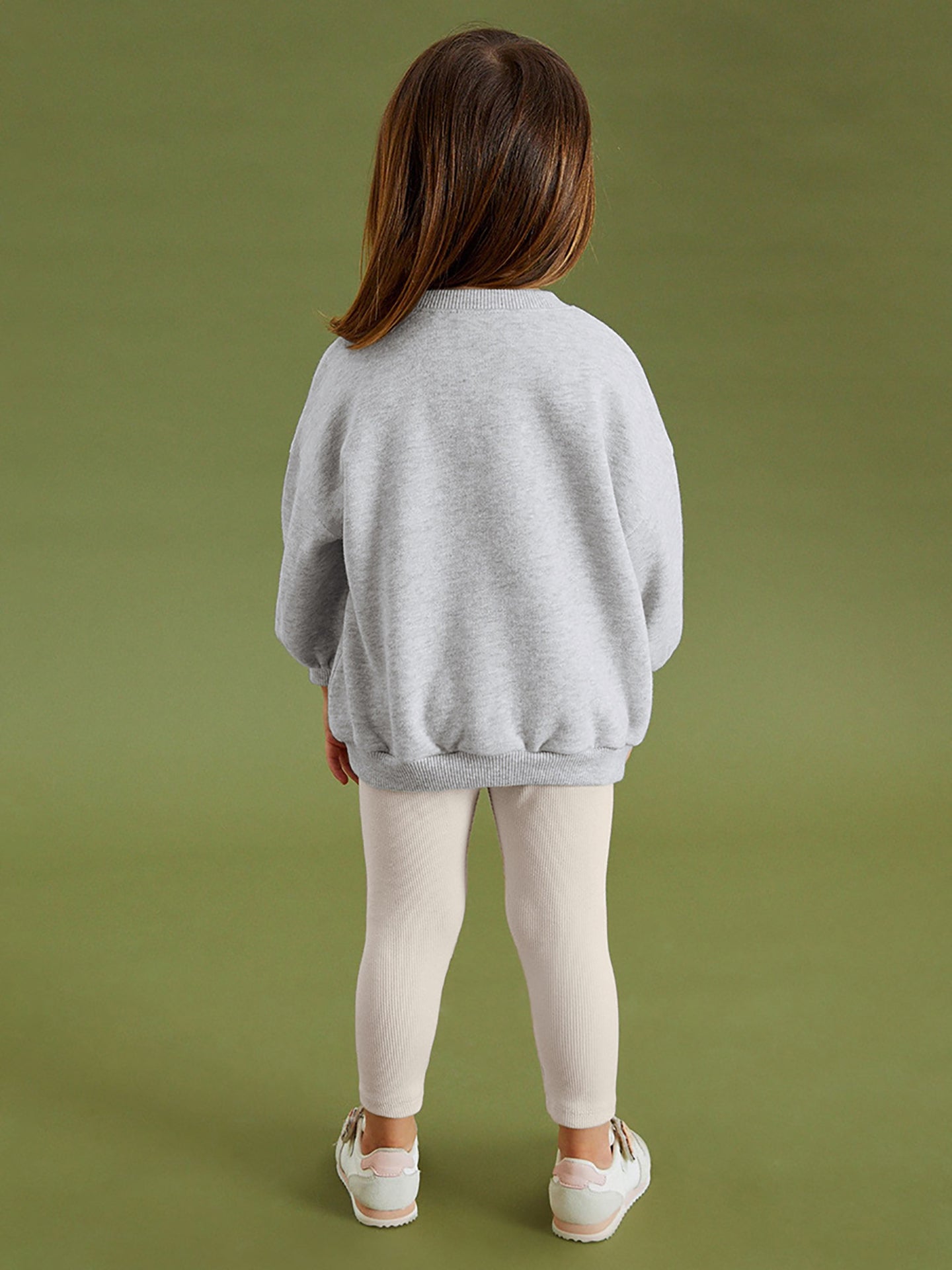 Girls Grey & Off White Printed Pure Cotton Sweatshirt with Leggings