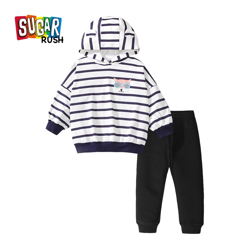 Girls Striped Pure Cotton Top with Pyjama