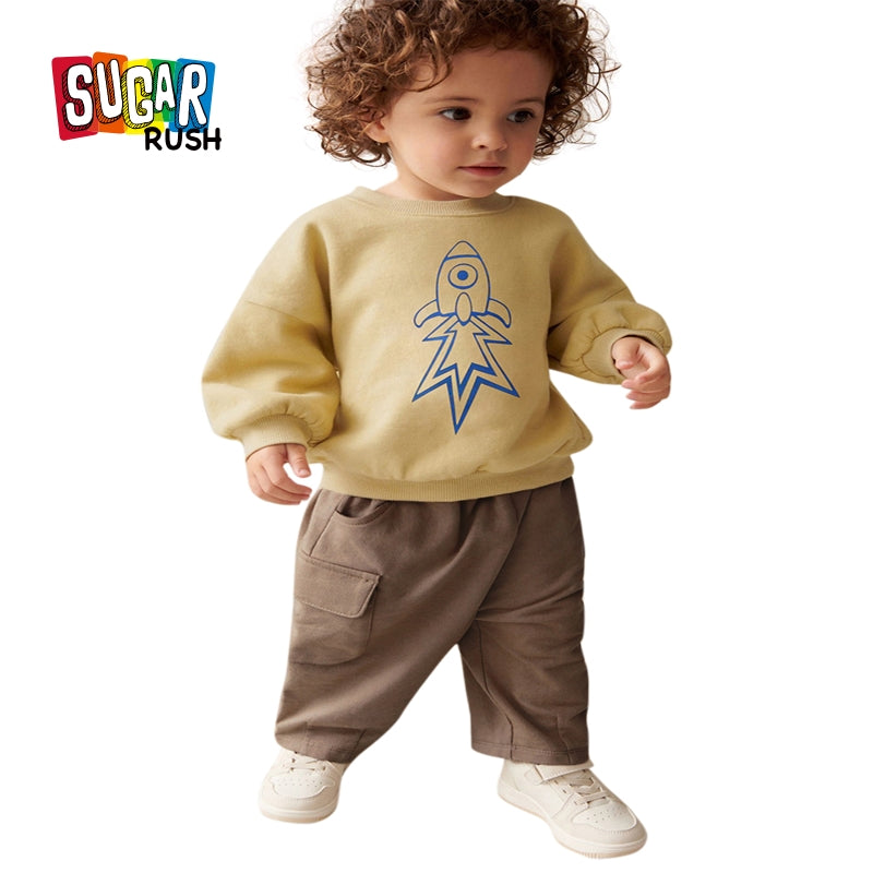 Boys Printed Round Neck Long Sleeves Pure Cotton Sweatshirt & Trouser