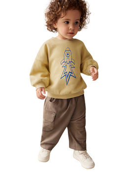 Boys Printed Round Neck Long Sleeves Pure Cotton Sweatshirt & Trouser