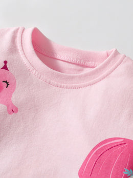 Girls Mermaid Printed Pure Cotton Top With Leggings