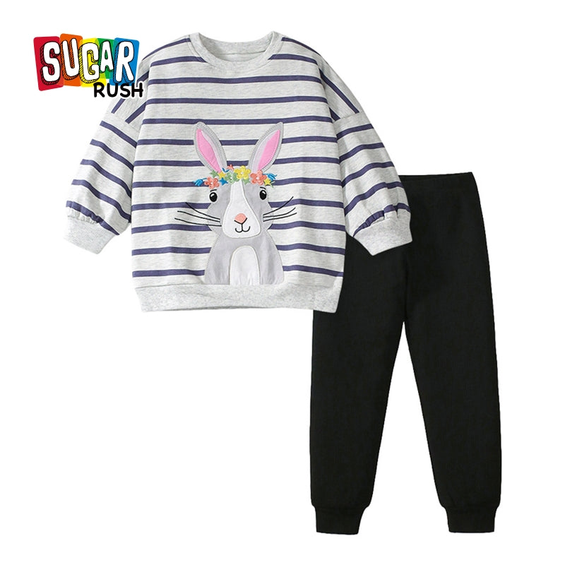 Girls Striped Pure Cotton Top With Joggers