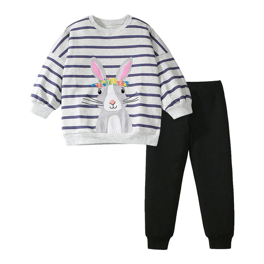 Girls Striped Pure Cotton Top With Joggers