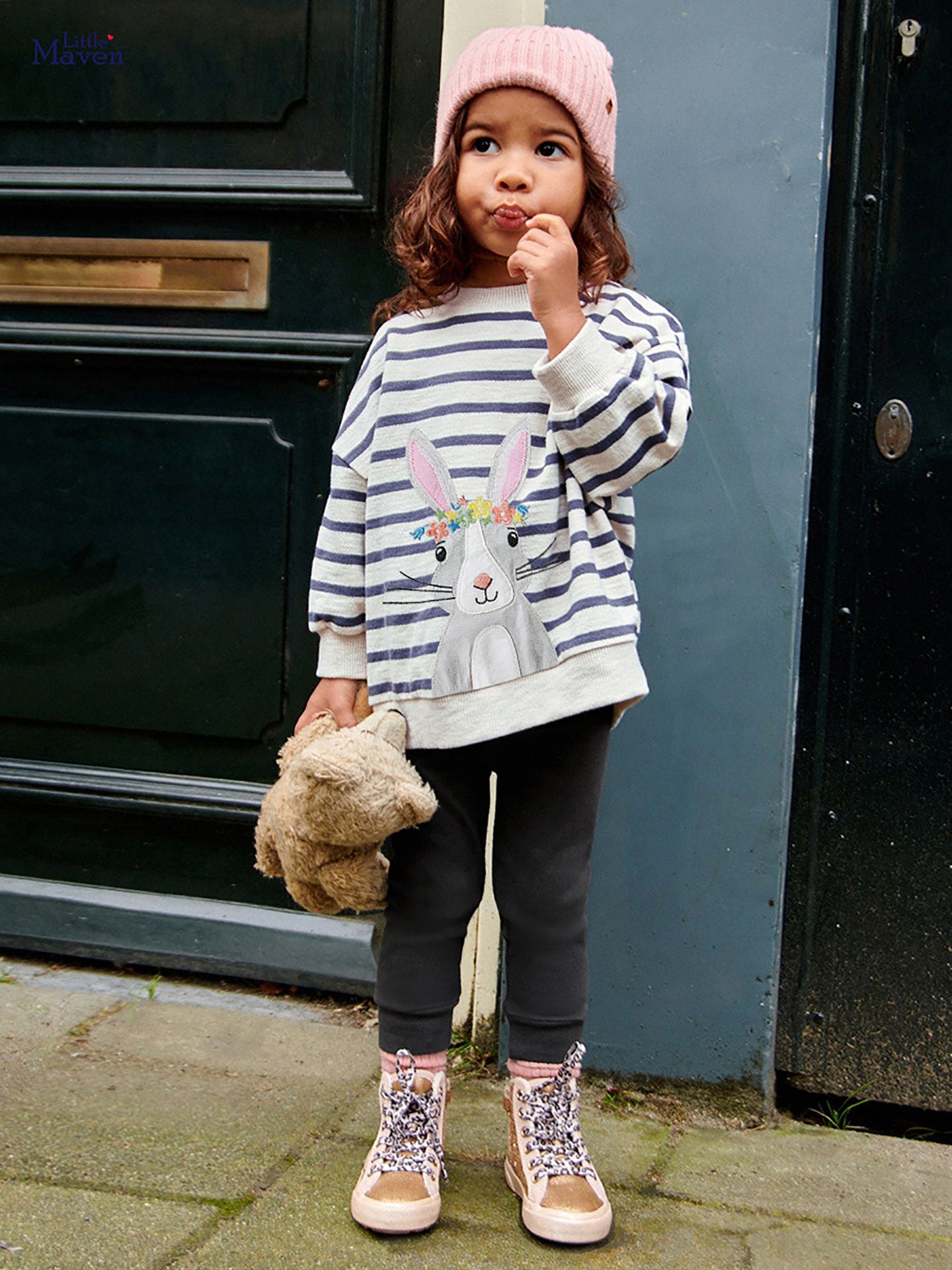 Girls Striped Pure Cotton Top With Joggers