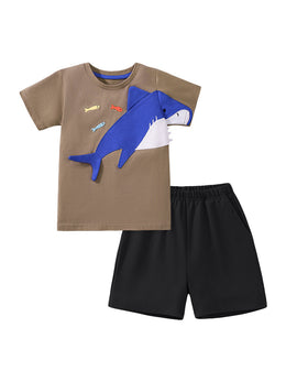 Boys Embroidered Short Sleeves T-shirt With Shorts