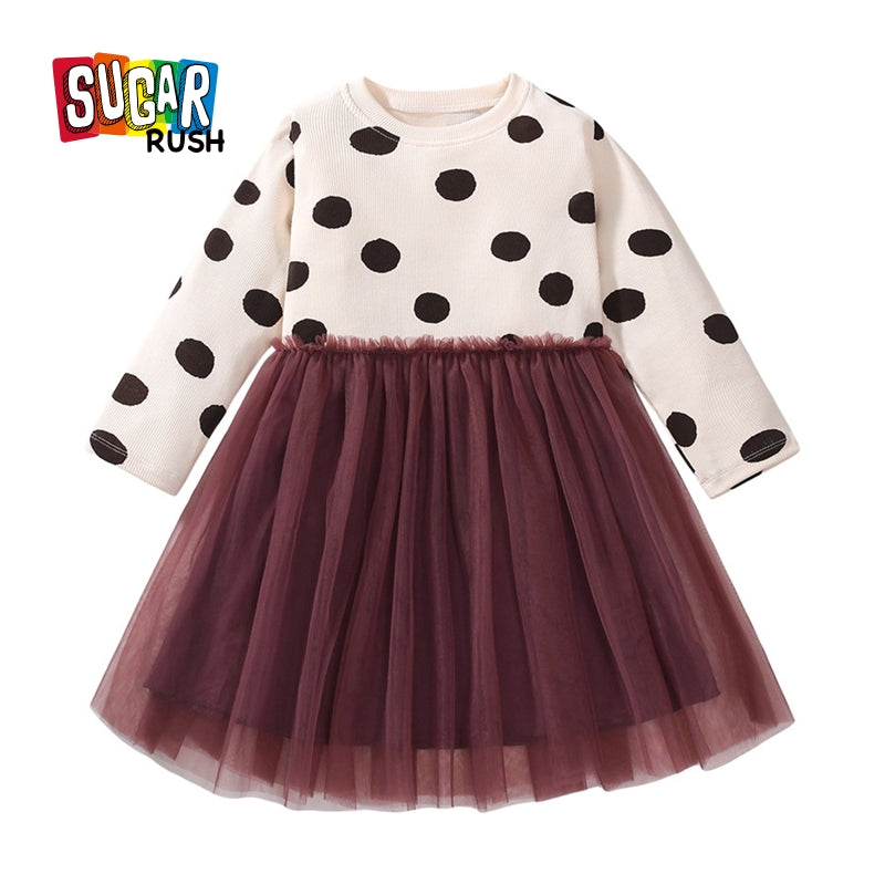 Girls Polka Dot Print A-Line Midi Dress