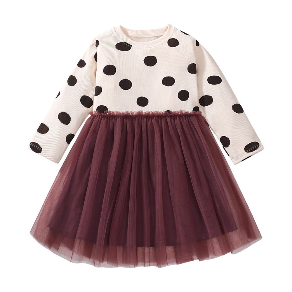 Girls Polka Dot Print A-Line Midi Dress