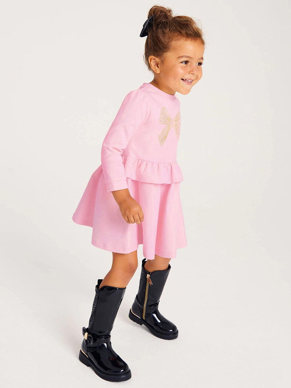 Girls Cotton Round Neck Long Sleeves Print A-Line Dress