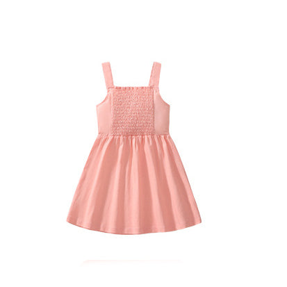 Girls Embroidered Shoulder Straps Cotton Fit & Flare Dress