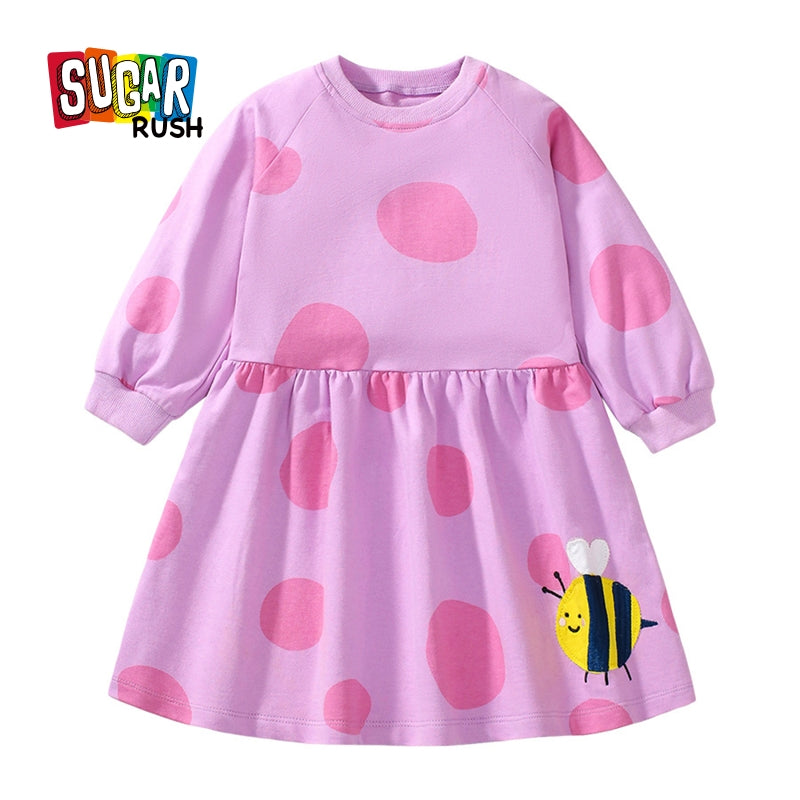 Girls Polka Dot Print A-Line Midi Dress