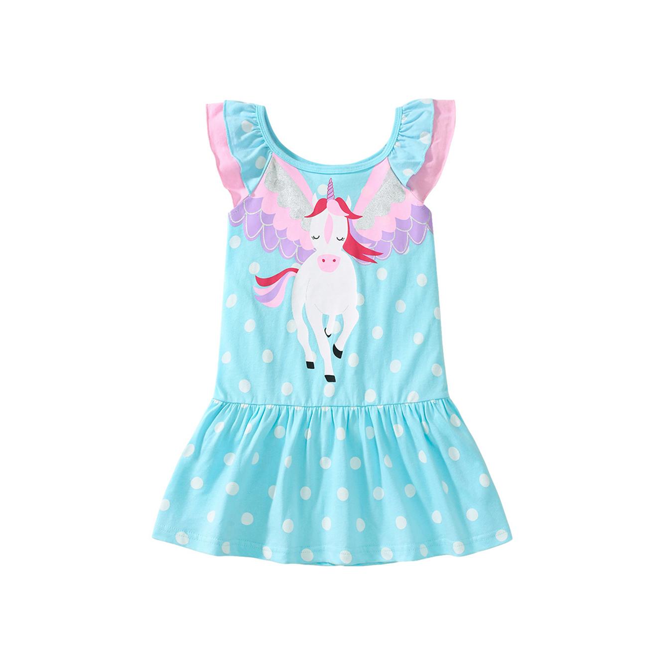 Girls Printed Cotton Drop-Waist Dress