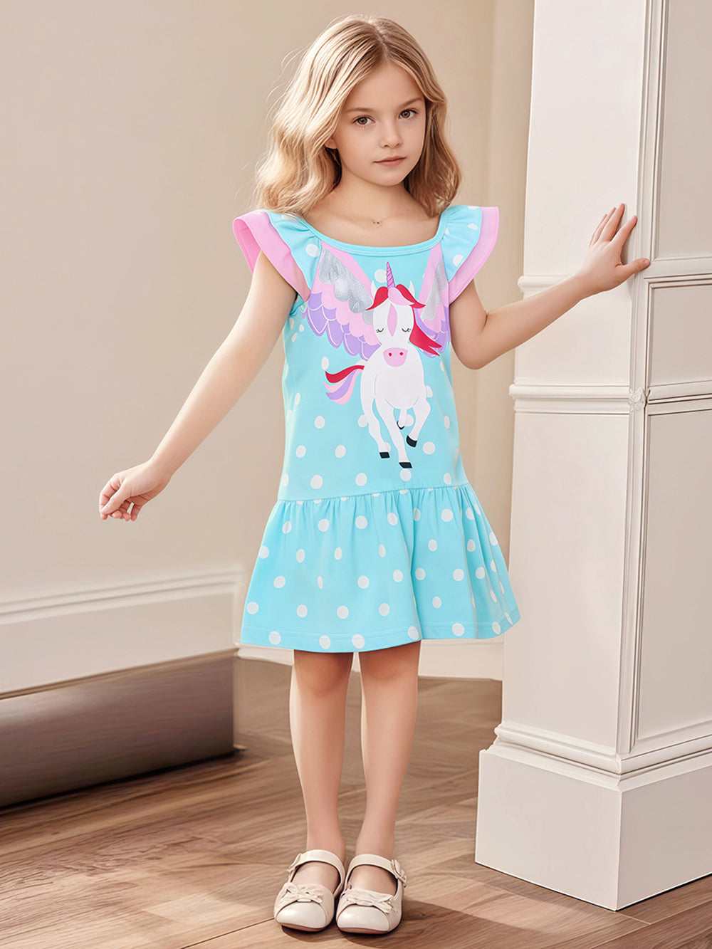 Girls Printed Cotton Drop-Waist Dress